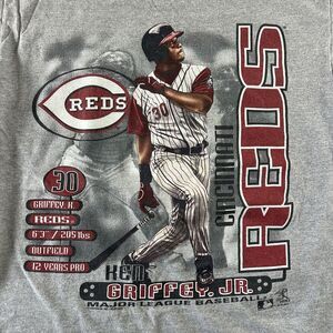 Vintage Ken Griffey Jr Graphic Shirt Men’s Medium Cincinnati Reds Stats Y2K